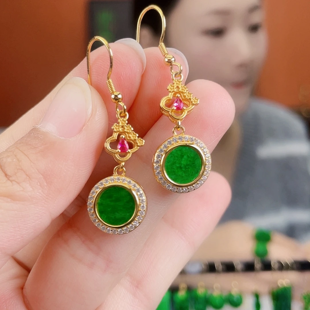 翡翠银S925镶嵌耳饰