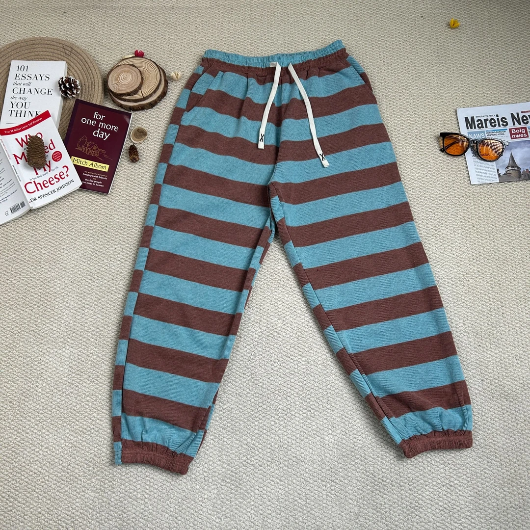 2025早春新款百搭条纹休闲裤加厚束脚裤8718