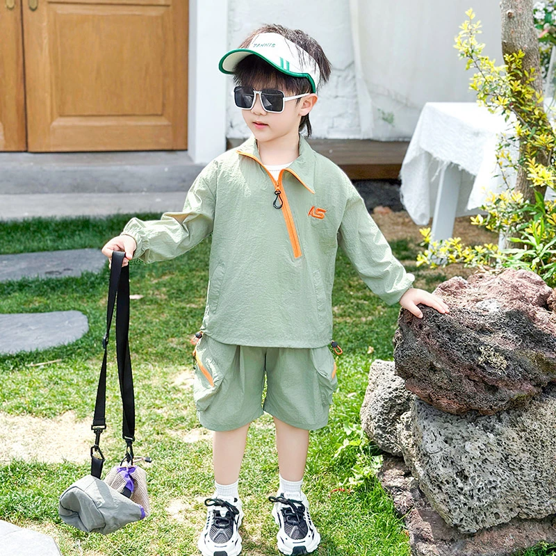 男童夏装套装2025年款宝宝夏季薄款衣服儿童防晒衣潮酷时尚两件套
