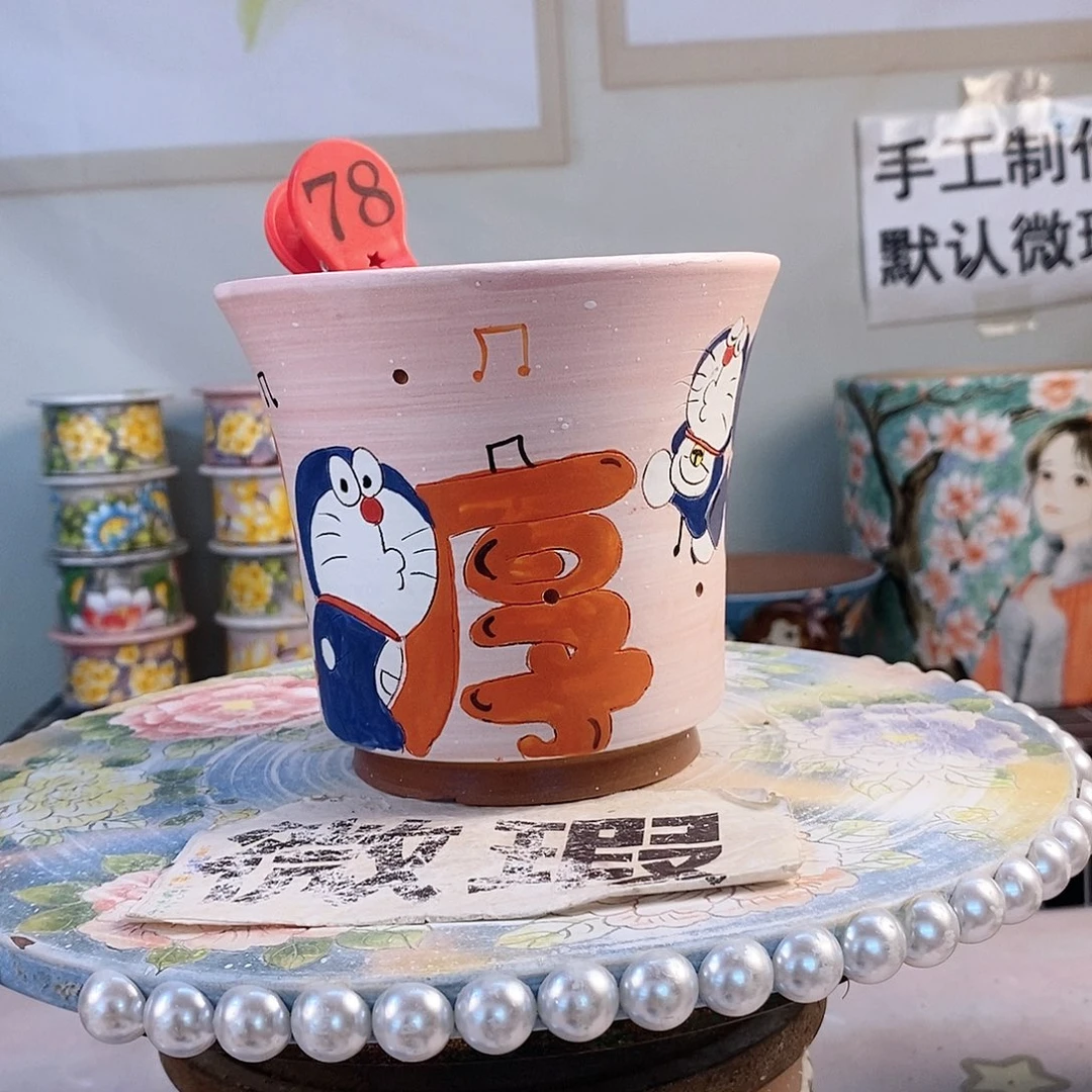 紫砂花盆红陶手绘花盆