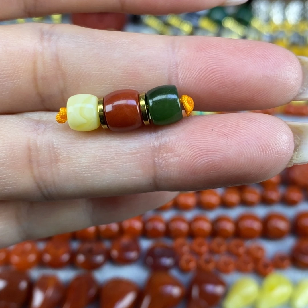 南红玛瑙未镶嵌红绿灯套装7mm