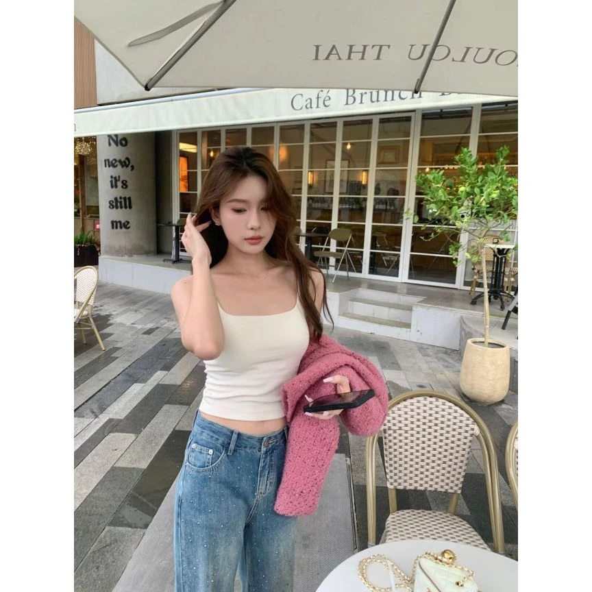 Yue 四季百搭简约吊带女短款一字领收腰显瘦美背背心YY4ADT01