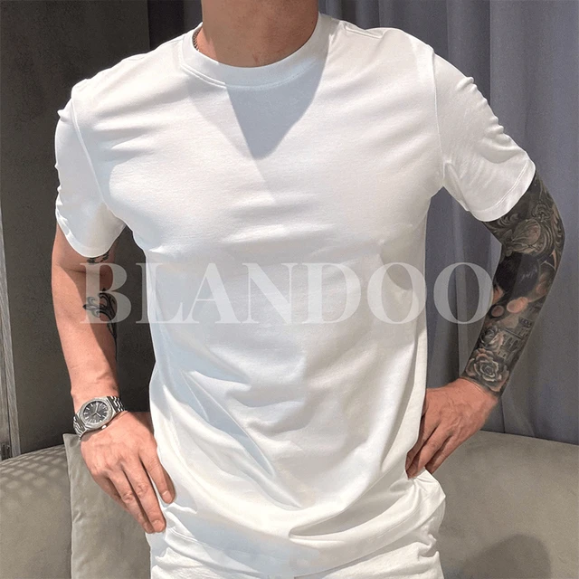 高品质液氨匹马棉净版圆领短袖T恤男夏季潮牌高级感修身正肩半袖