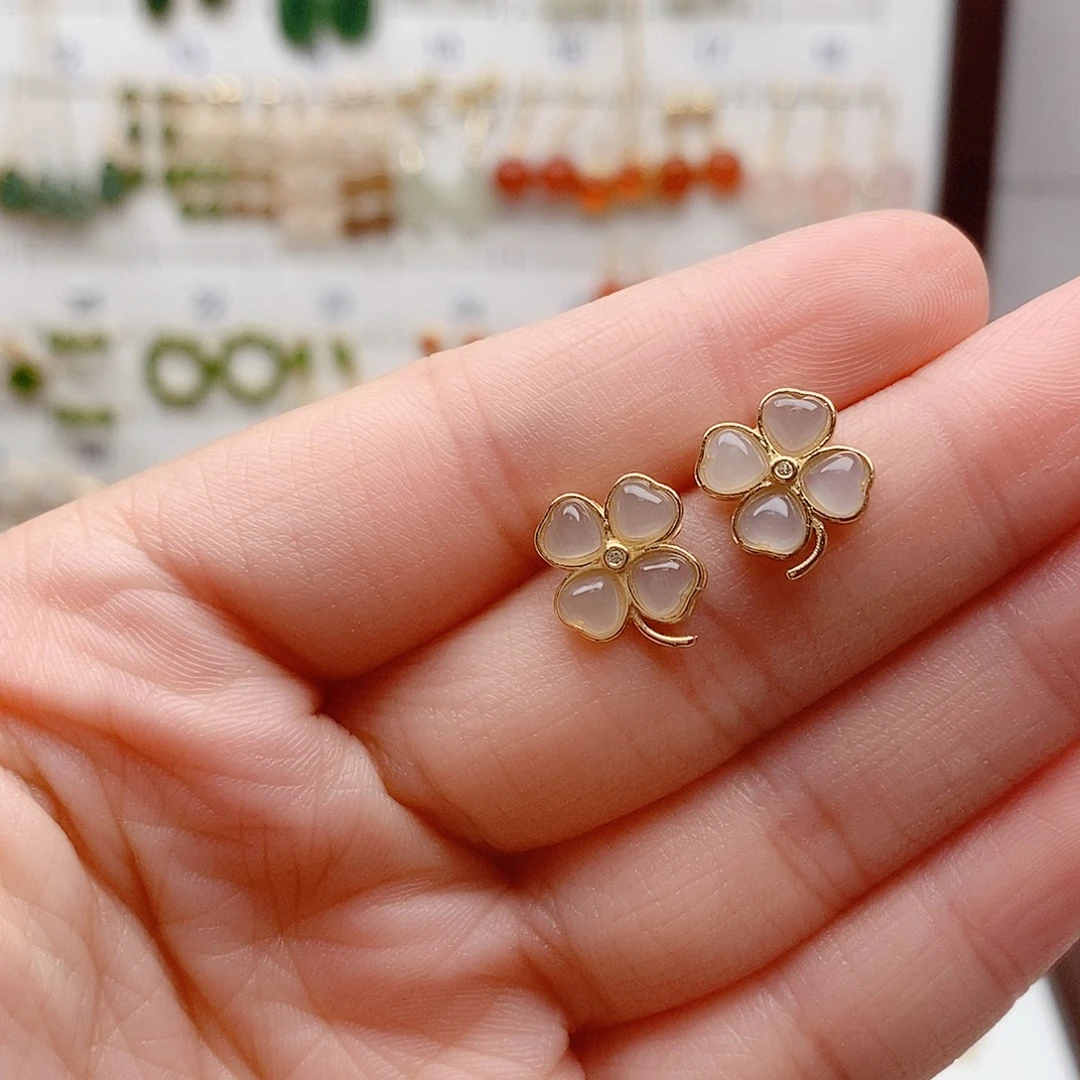 和田玉银S925镶嵌耳饰