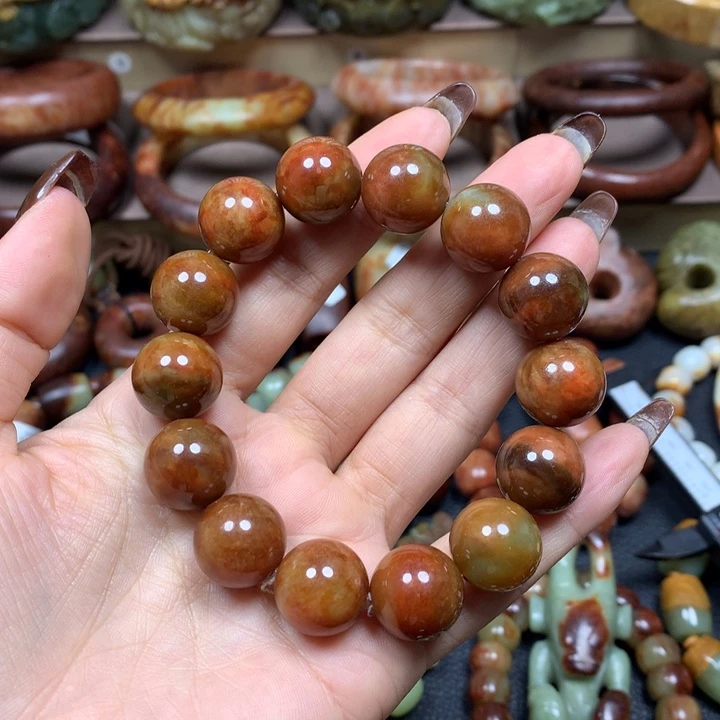 透闪石质玉未镶嵌手链火燎皮卡16全玉化手串