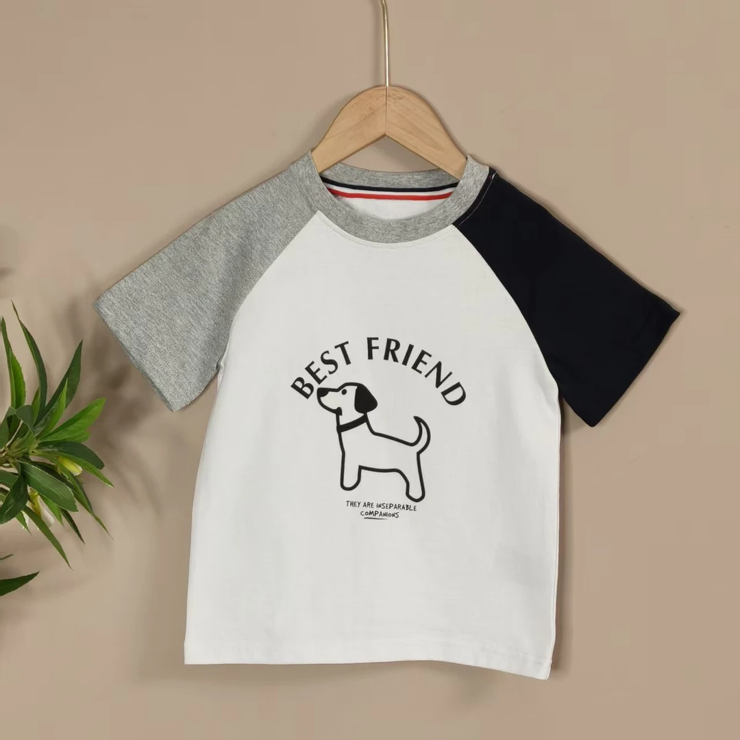 纯棉小狗插肩袖2025新款休闲时尚百搭可爱短袖春夏圆领T恤短袖