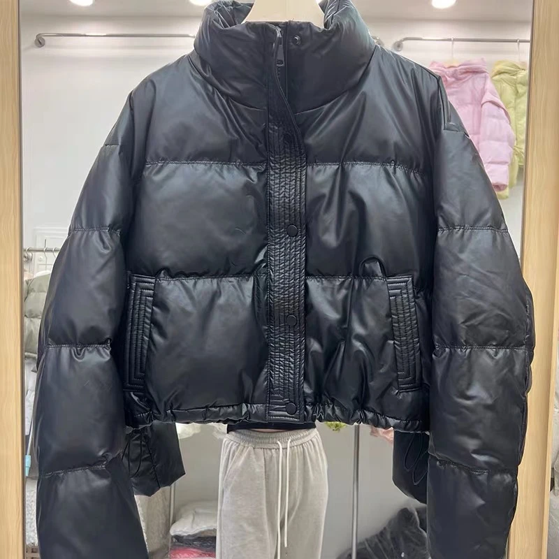 洋气高端短款加厚立领PU女生冬季时尚羽绒服