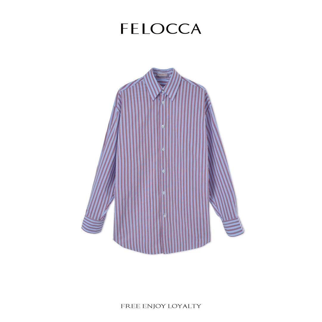 【FELOCCA】宽松条纹百搭衬衫翻领长袖休闲衬衣25SCS227
