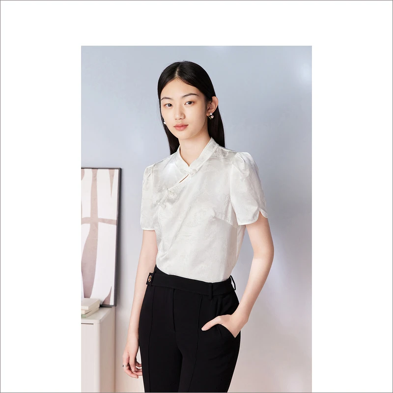 【醋酸系列】Goodland美地女装夏新中式立领衬衫上衣LC64270030