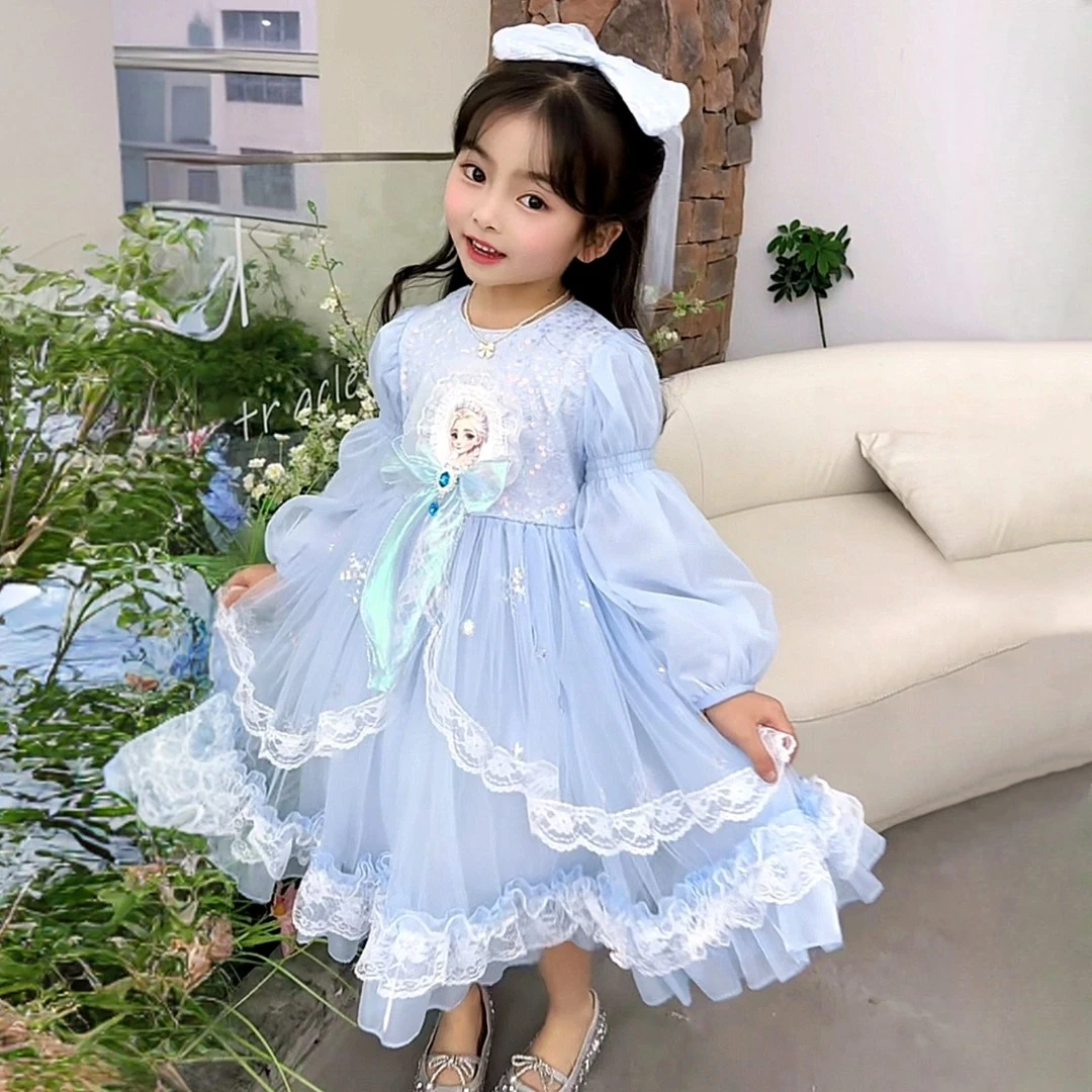 艾莎亮片洛丽塔春季长袖女童公主裙女宝爱莎连衣裙春秋儿童小女孩