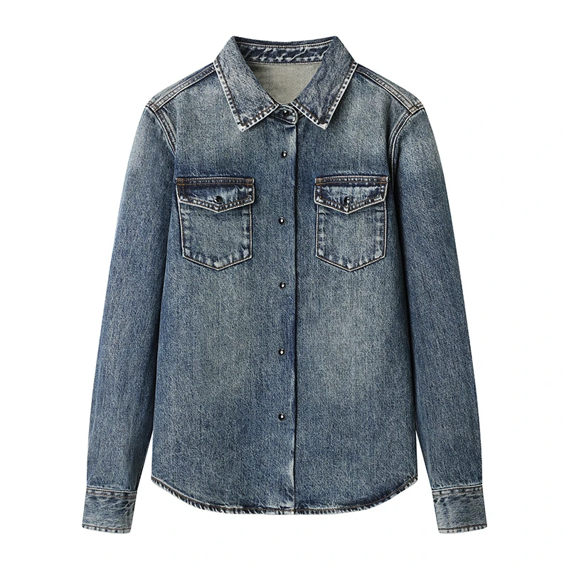 2025牛仔衣601~650长袖休闲百搭复古水洗拼接潮流春季宽松翻领