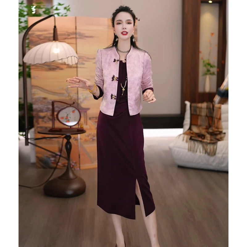 气质端庄妈妈装连衣裙两件套2025秋季新款优雅减龄显瘦遮肉修身