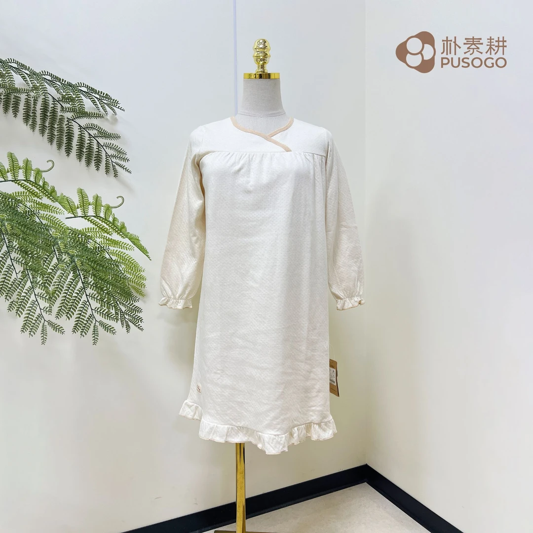 MS-YT013家居公主裙纯棉长袖白色休闲休闲百搭中长款气质家居睡裙