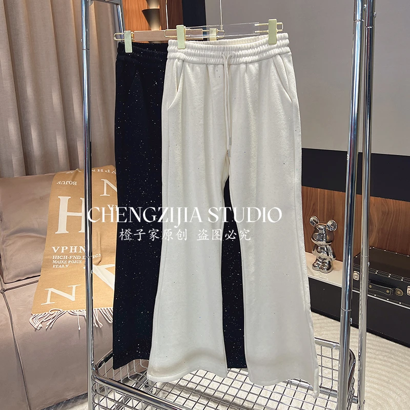 【裴诗婷】KZ0308带钻高腰显瘦阔腿裤休闲裤