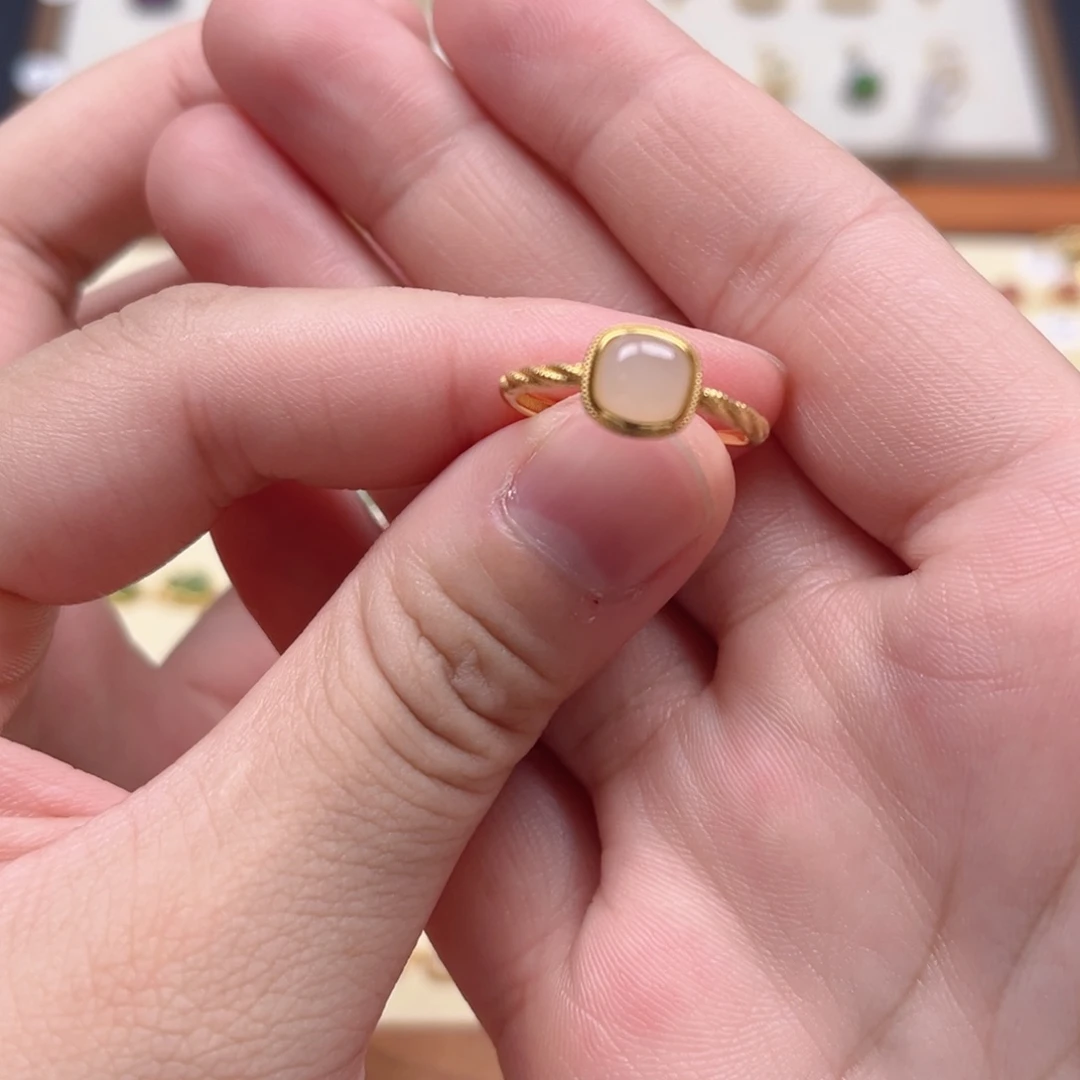 和田玉戒指银S925镶嵌