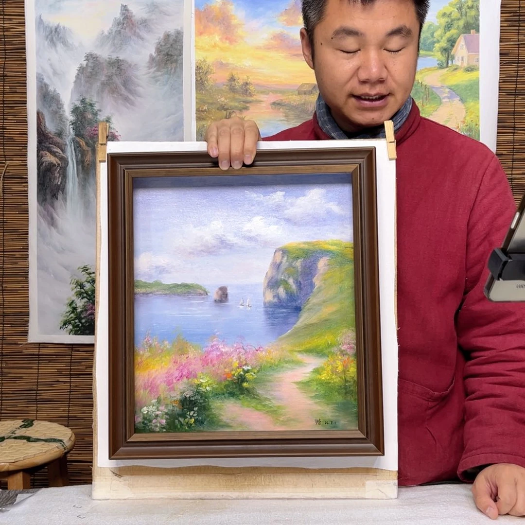 油画行路人小院绘画作品竞拍