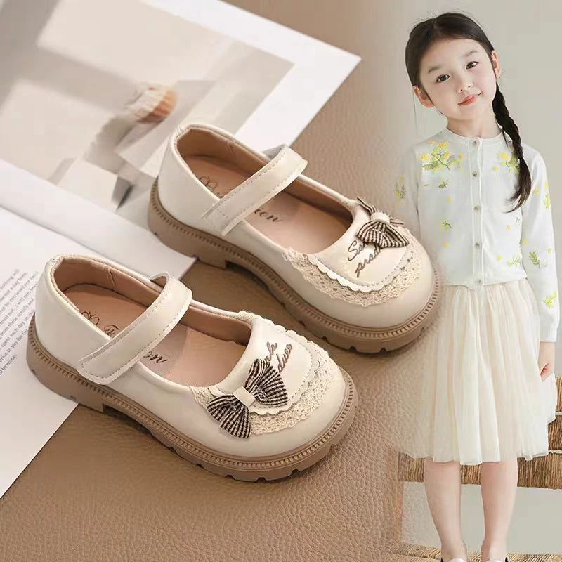 女童皮鞋2025春秋新款女孩洋气蝴蝶结公主鞋中大童厚底高质量单鞋