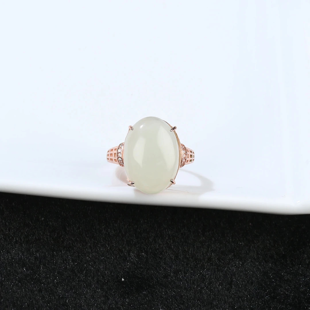 HW【麦子家族女神节礼物】天然和田玉S925银戒指可调节时尚F0189