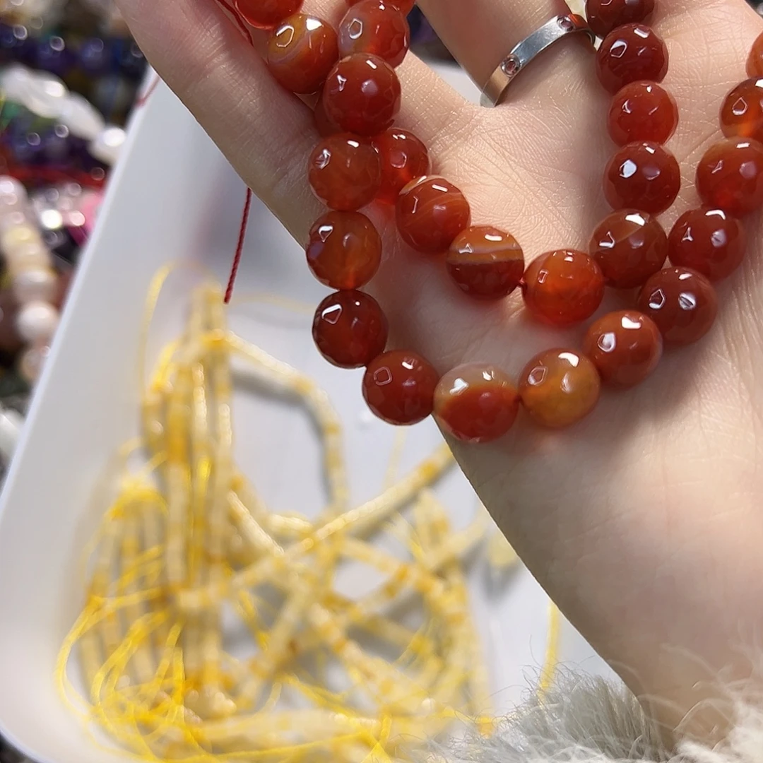 玛瑙/玉髓未镶嵌珠宝半成品柿子红玛瑙卡10一条