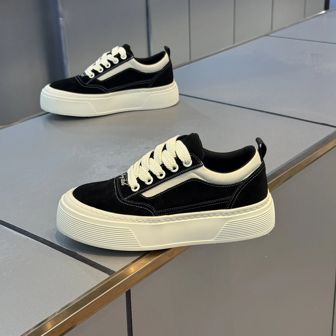 板鞋男款2025新款秋季真皮休闲鞋百搭潮厚底增高鞋系带轻便低帮鞋