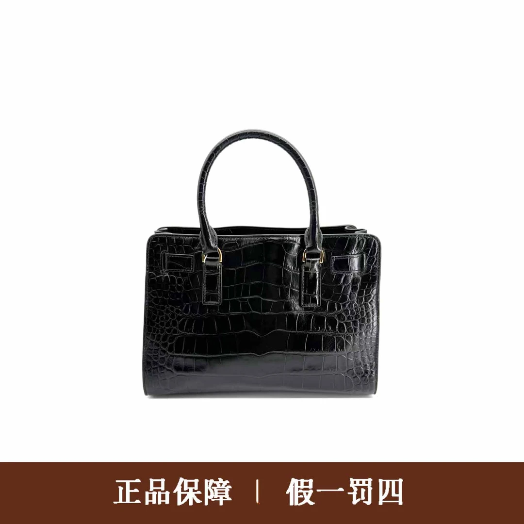 95新 MICHAEL KORS/迈克高仕 MK黑色鳄鱼纹手提包/DM504/33X24