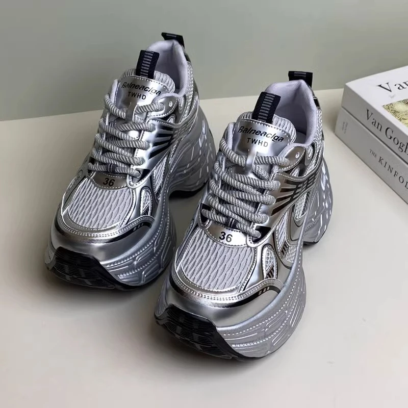 小个子老爹鞋女春季2025新款爆款欧货透气松糕休闲厚底内增高女鞋