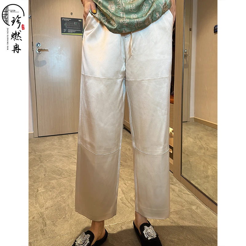 【珍珍新中式】新中式夏季百搭显瘦纯色国风醋酸休闲裤K-30414