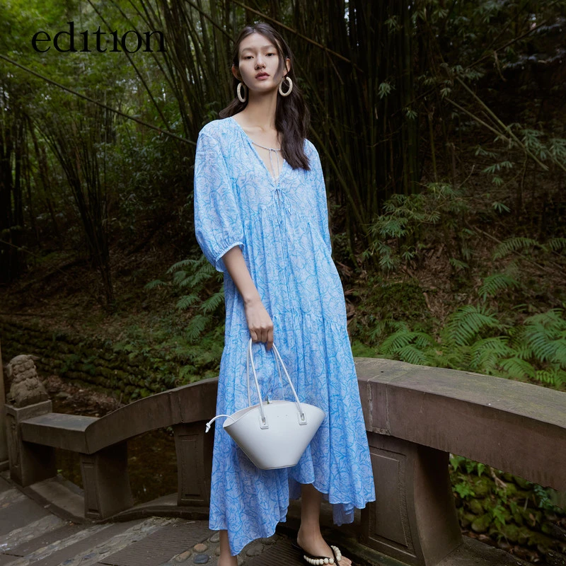 edition度假风丝棉碎花连衣裙女夏新款复古气质长裙#EBC2DRST49