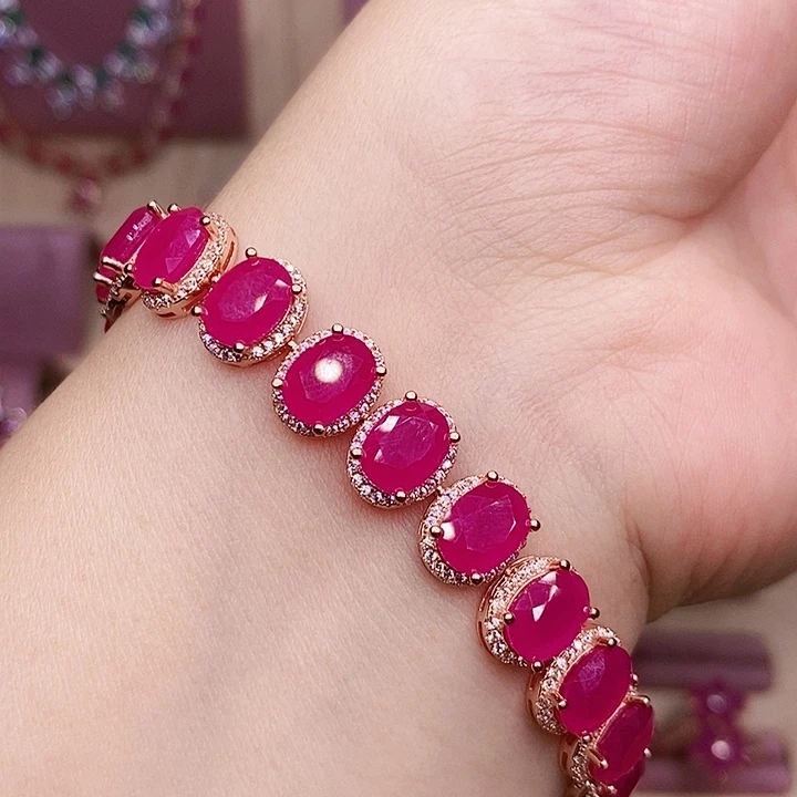 手链银S925镶嵌红宝石