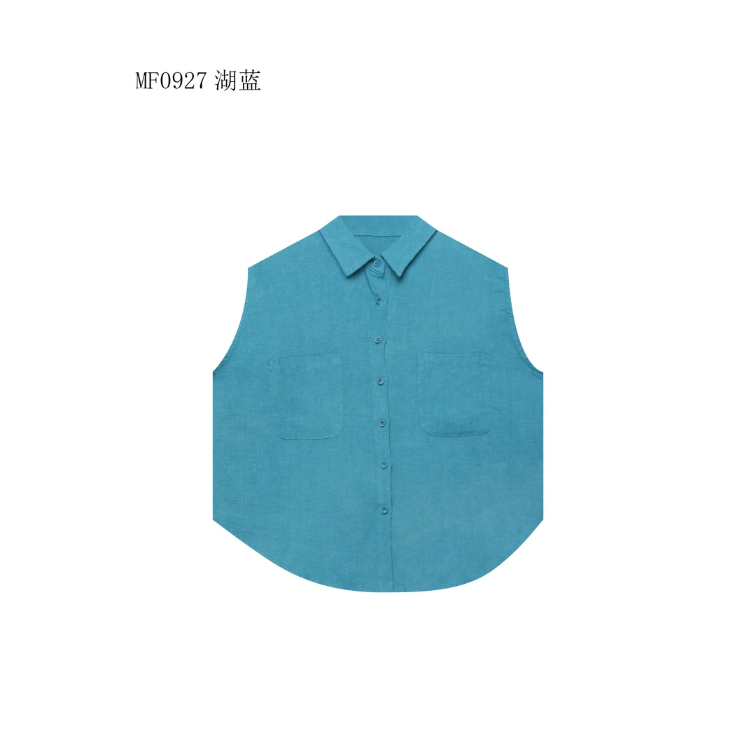 【麻訪家】MF0927湖蓝文艺简约休闲百搭开衫马夹上衣