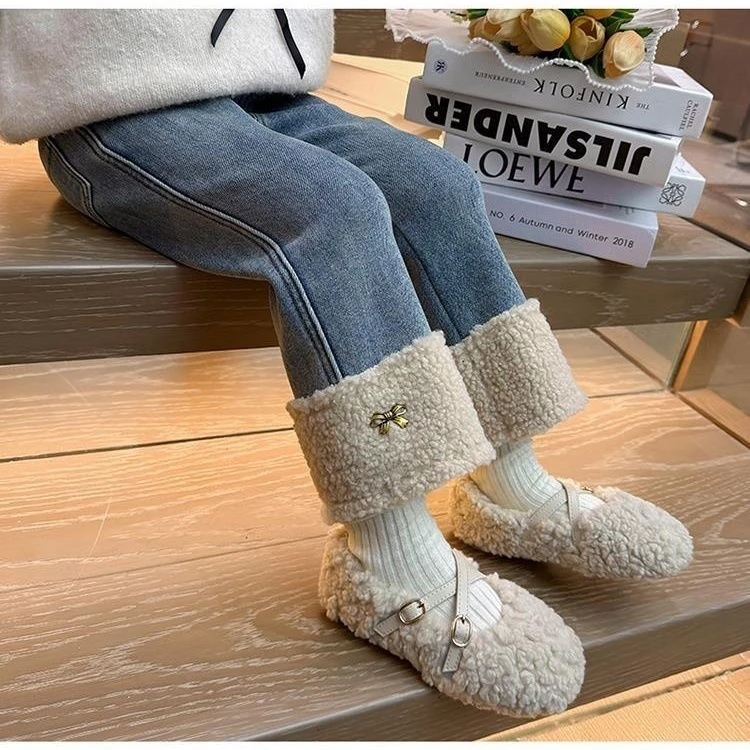 女童加绒牛仔裤一体绒加厚时髦休闲裤子秋冬装儿童冬季保暖直筒裤