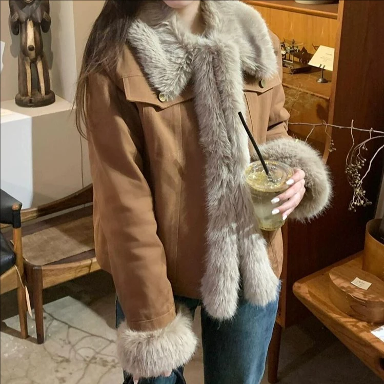 【岩心】大码女装300斤胖MM美拉德复古时尚百搭棕色牛仔外套968