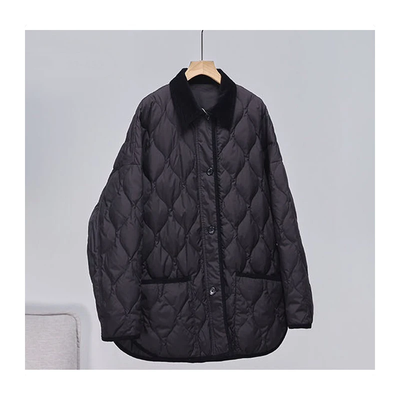 灯芯绒领绗缝鹅绒服