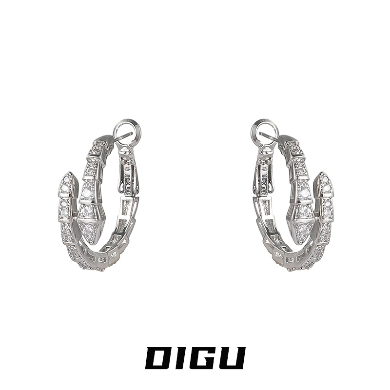 嘀咕家 铜合金合成锆石耳饰 气质蛇形耳圈轻奢镶钻耳环独特耳饰