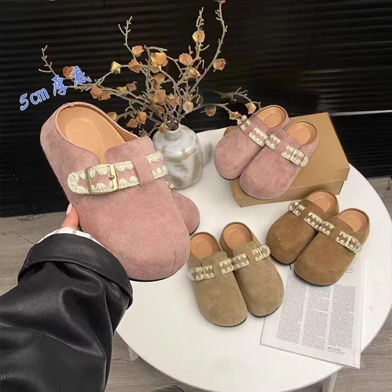 2025春夏新款时尚百搭极简风勃肯鞋女设计感刺绣小个子增高包头拖