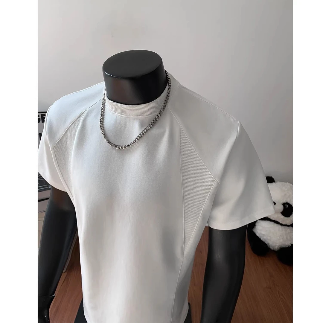 保威特·犀牛太空棉拼接男女抗皱硬挺体恤灰色短款boxy版型短袖T恤