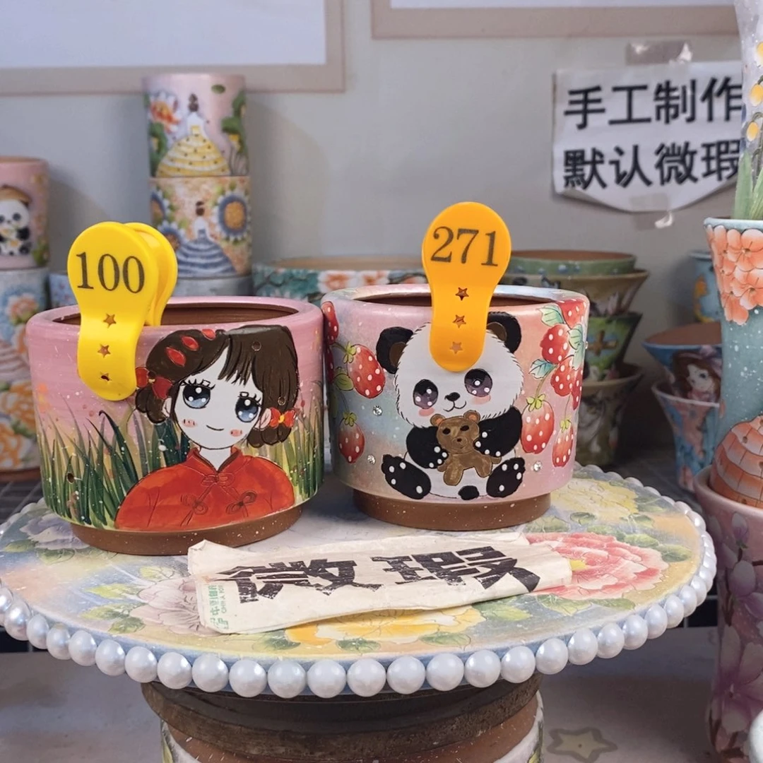 紫砂花盆红陶手绘花盆