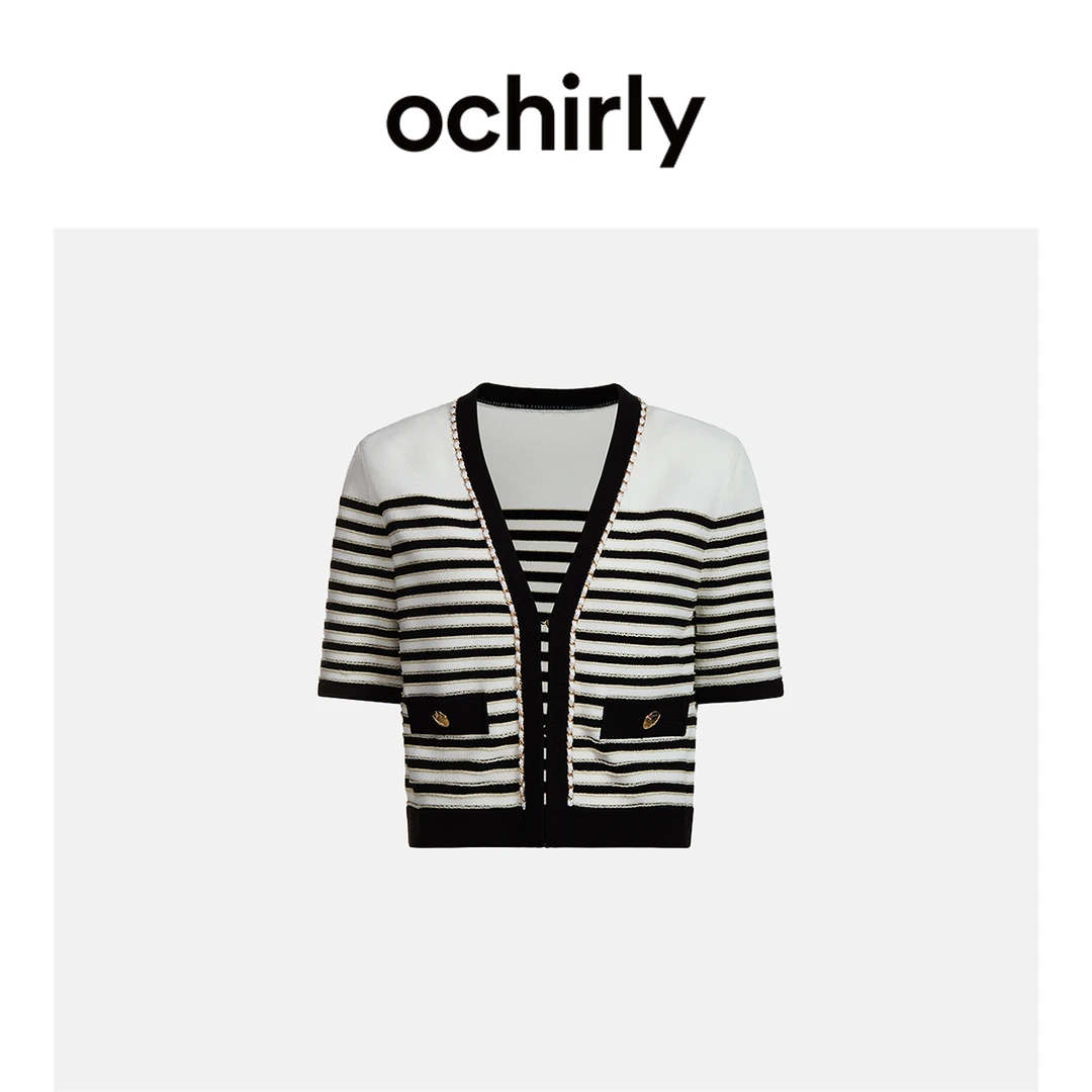 小香风针织外套女OCHIRLY欧时力短袖开衫春设计感1LY104231F