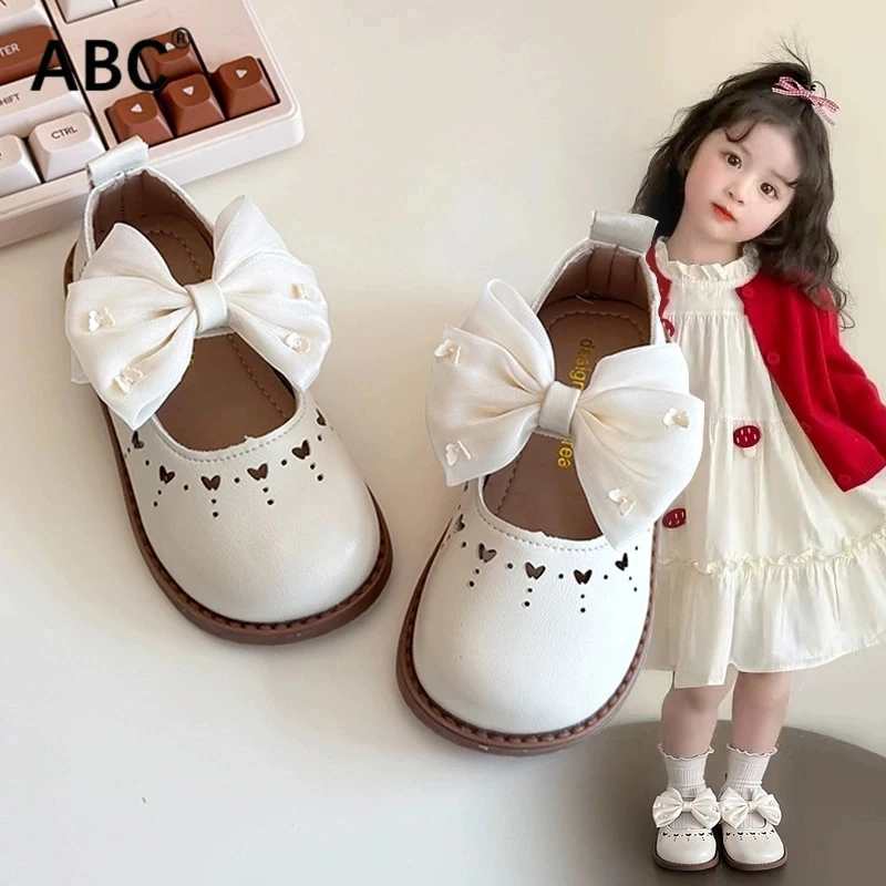 ABC女童小皮鞋蝴蝶结公主鞋2025春秋季新款女宝宝软底豆豆鞋单鞋
