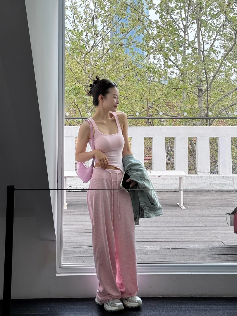 【简单显身材】舒适垂坠感阔腿卫裤女秋冬低腰抽绳显瘦拖地运动裤