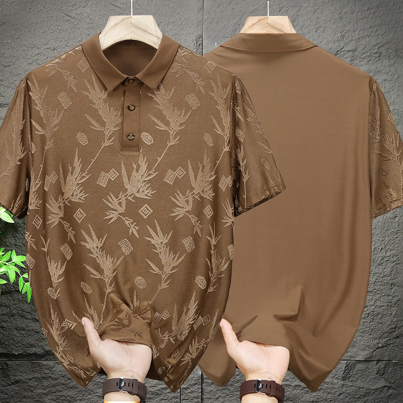 350斤显瘦新款翻领商务休闲短袖POLO冰丝男士夏季加肥加大码T恤潮