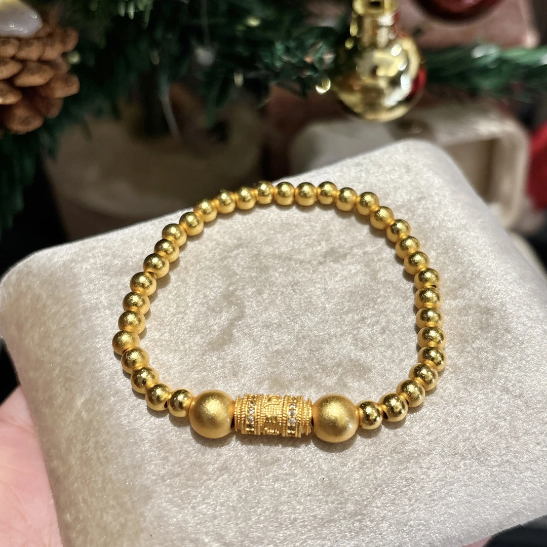 铜合金合成锆石手链 新中式古法转经筒金色手串