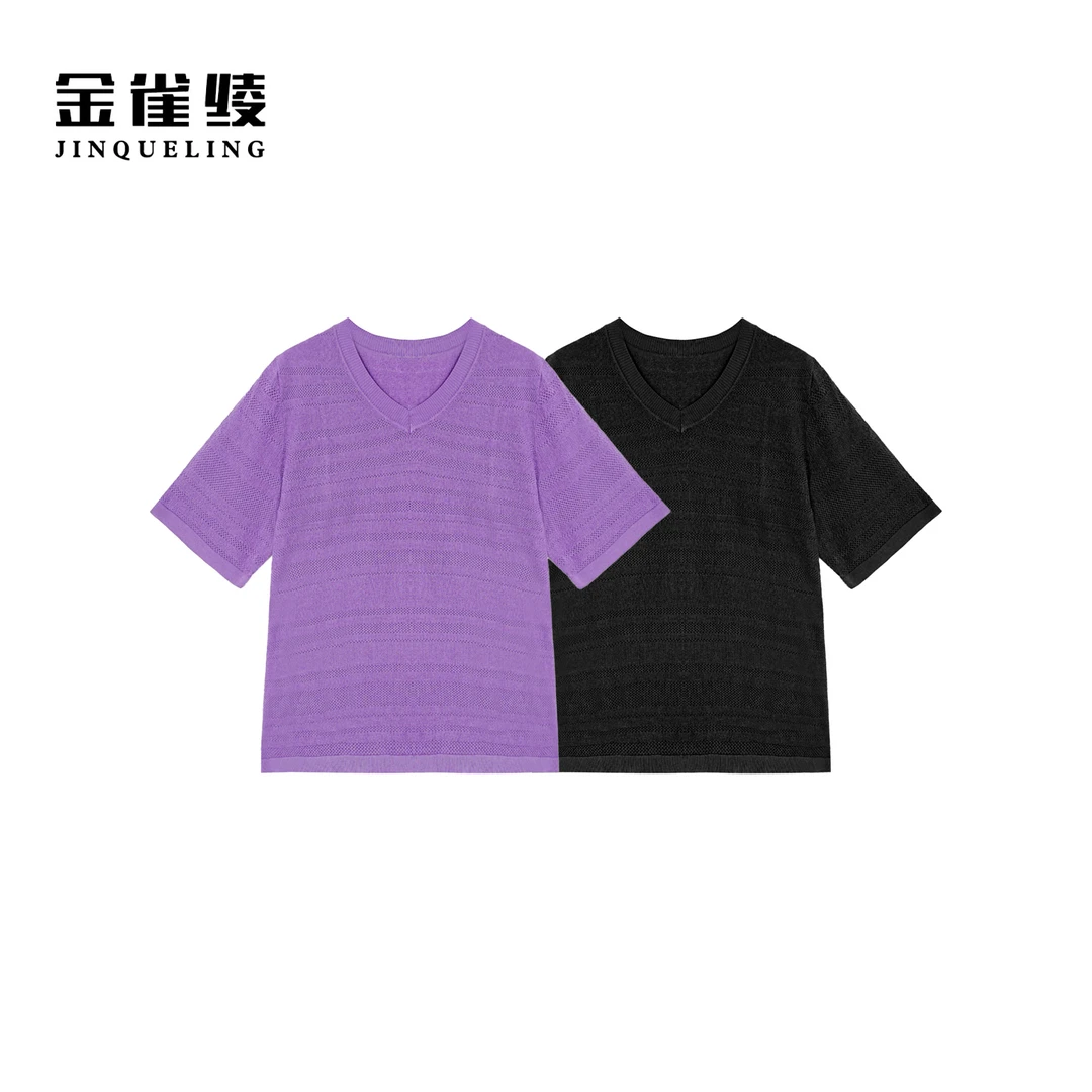 金雀绫【深呼吸】休闲透气百搭套头加宽加大针织小衫SZAK2SHL67