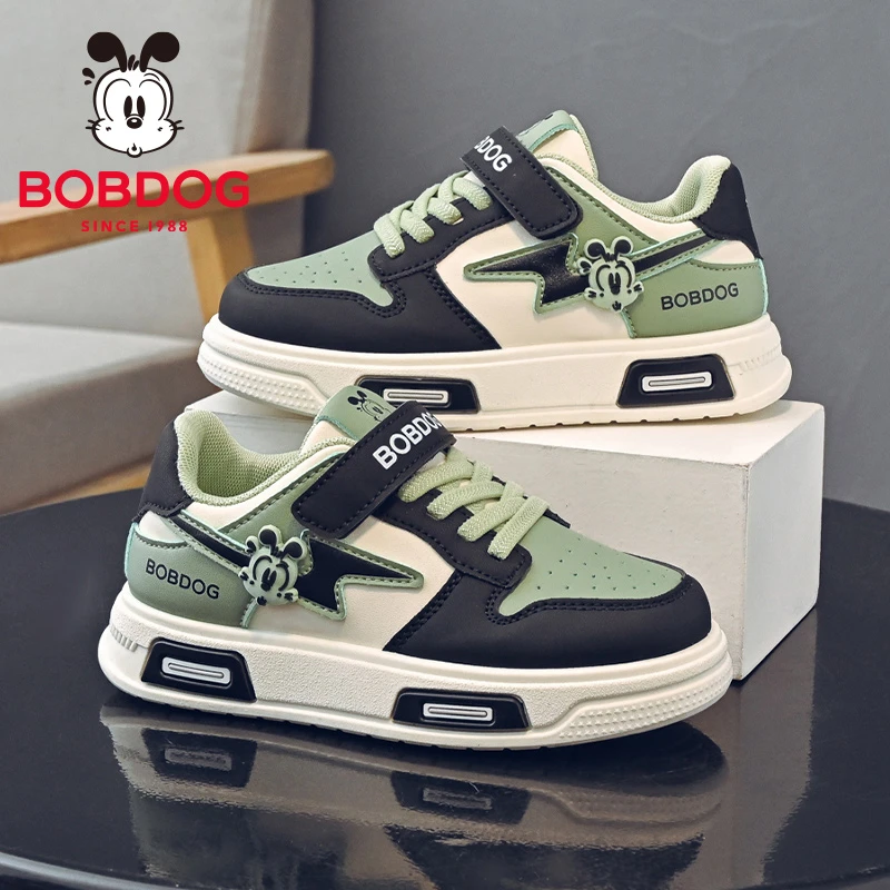 Bobdog/巴布豆男童板鞋2025春秋款皮面儿童运动鞋男孩休闲鞋子潮