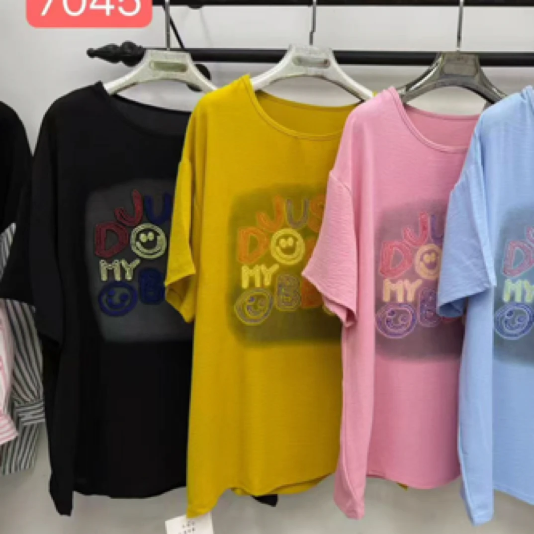 大码女装2025春季新款时尚洋气宽松显瘦休闲短袖T恤7045