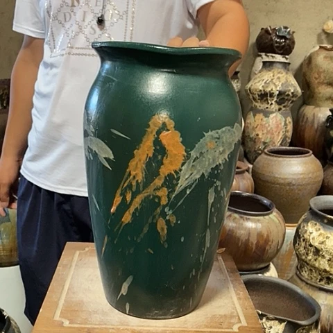 紫砂花盆口20高度35墨绿