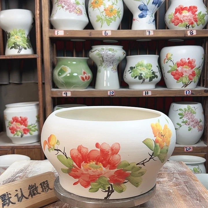 摆件口25红牡丹陶瓷新款陶瓷