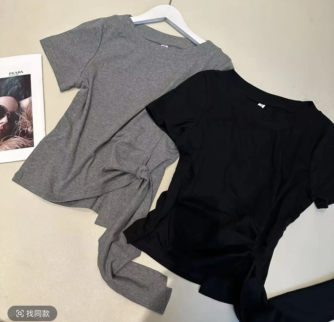 夏款圆领设计感时尚百搭短袖显瘦上衣款女