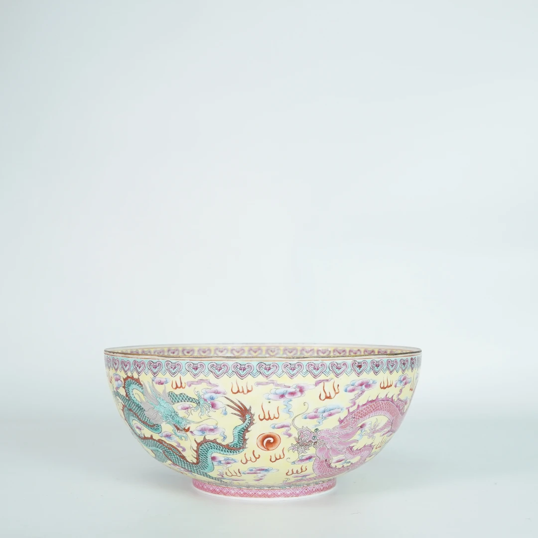 LABC251027065【十竹斋】民国五龙闹海粉彩蛋壳瓷大赏碗
