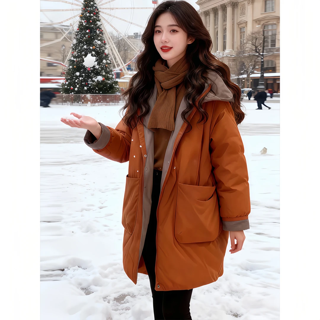 SHALLDOER【智秀感冬】新年战袍中长款连帽棉服女冬季韩式保暖外套